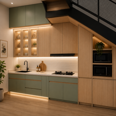 Kitchen Set Minimalis Bawah Tangga. Cocok Untuk Efisiensi Ruang