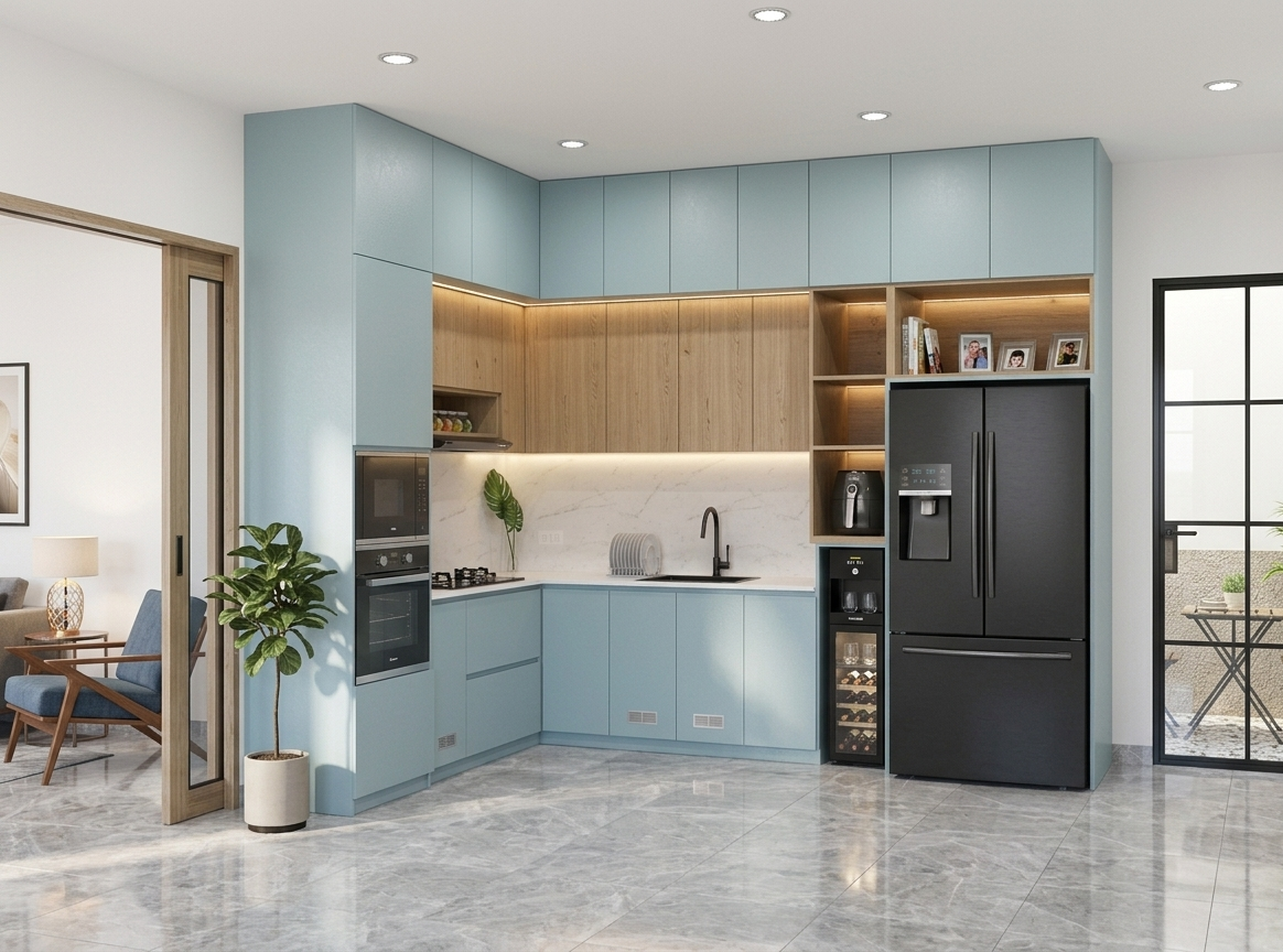 Kitchen Set Minimalis Dengan Perpaduan Warna Modern